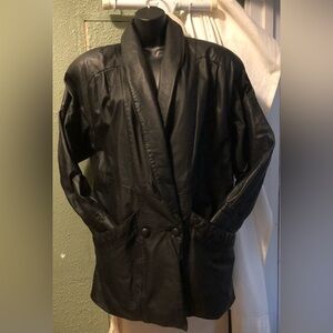 Wilson’s Leather Sz Med Black Shawl Collar Leather Coat Vintage 80’s